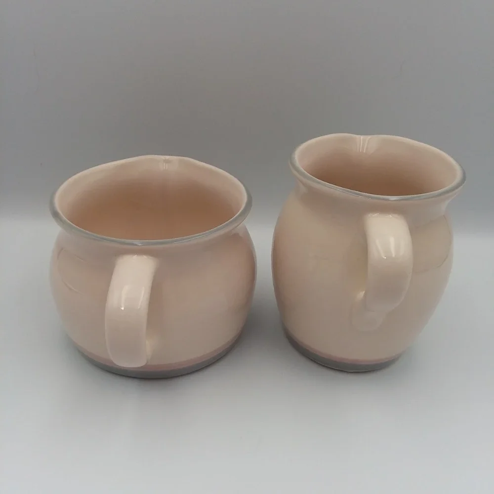 Pfaltzgraff Creamer & Sugar Bowl No Lid Set Pink‎ Stripe Stoneware Kitchen Decor